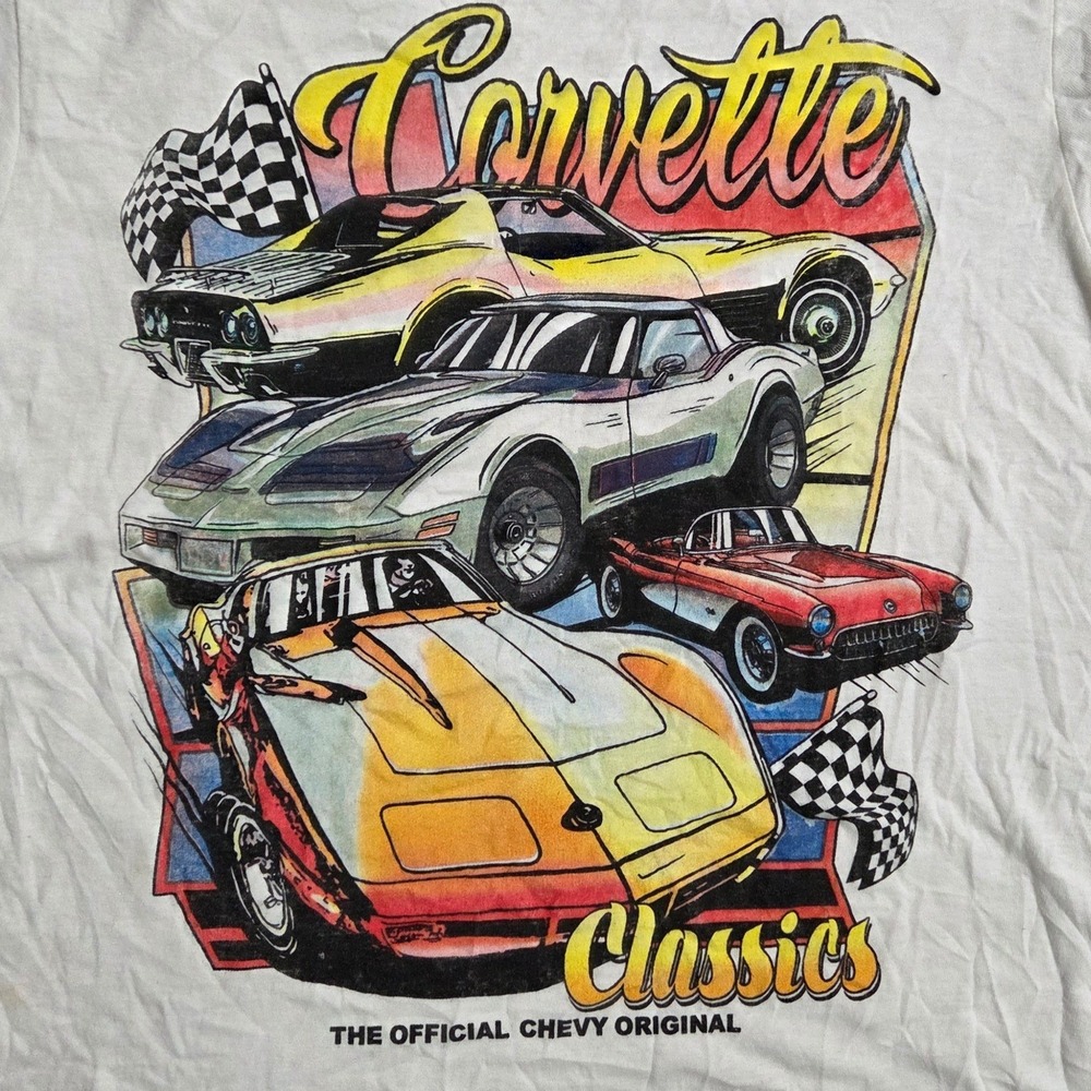 Corvette Classics T-Shirt Mens White Graphic Chevy Original Car Tee